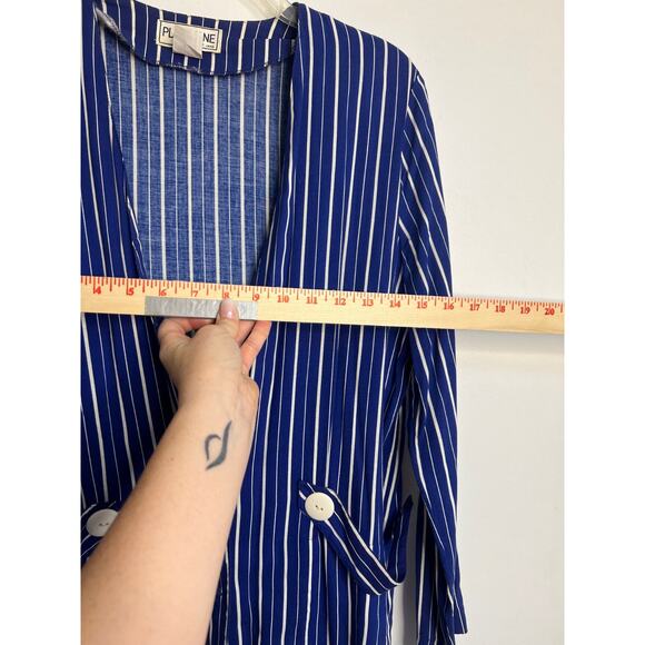Vintage 90s Striped Jacket Blazer Womens Sz 5 Royal Blue White Striped - Picture 6 of 7
